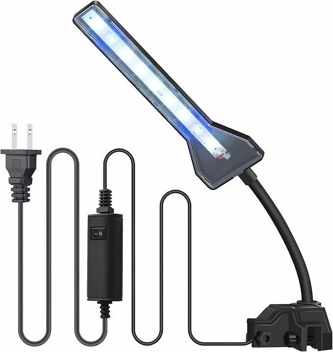 FYD LED Aquarium Light, 2.9W Clip on Aquarium Light Suitable for Uncovered Aquariums Under 15 Inches, Fish Tank Light with White & Blue Lights, Aquarium Plant Light for Reef Coral Aquatic Plants FYD