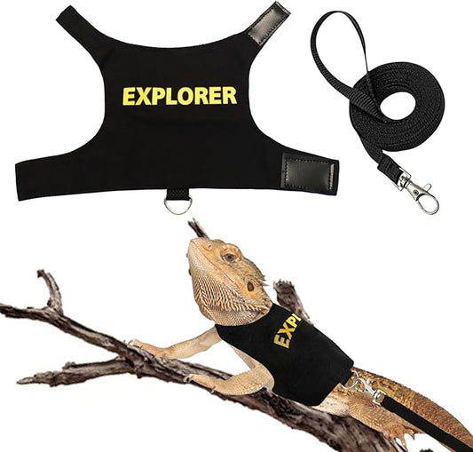 Bearded Dragon Harness and Leash Set - Self-Adhesive Adjustable Lizard Reptiles Harness Bearded Dragon Clothes, Bearded Dragon Accessories with 67in Escape Proof Nylon Leash for Outdoor Walking PAWPICO