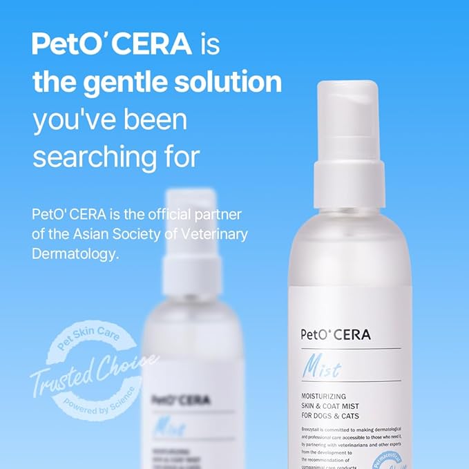 PetO'Cera Mist Spray, Hydrating Mist for Dogs & Cats, Skin & Coat Relief, with Ceramide and PSF (PetO'CERA Skincare Solution), Korean Pet Skincare, 5.07oz (500ml) BREEZYTAIL