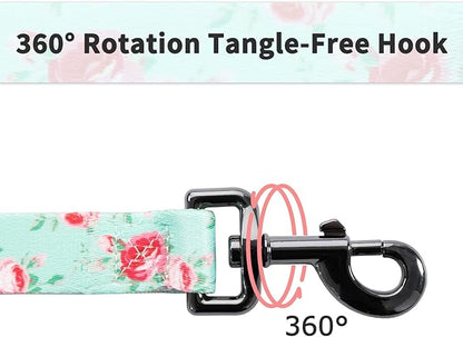 Ihoming Dog Collar and Leash Set for Daily Outdoor Walking Running Training, Floral Spring Design for Medium Boys Girls Dogs Cats Pets, M-Up to 45LBS Ihoming