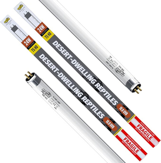T5 Reptile UVB Light Tube, T5 UVB Tubes, 2-Pack 10.0 UVB 24W, for Desert-Dwelling Reptiles, Bearded Dragon UVB Light Lamp, Length 22'' ReptiKing