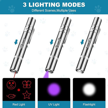 Cowjag Cat Toys, Laser Pointer with 5 Adjustable Patterns, USB Recharge Laser, Long Range and 3 Modes Training Chaser Interactive Toy, Dog Laser Toy - PAWPICO