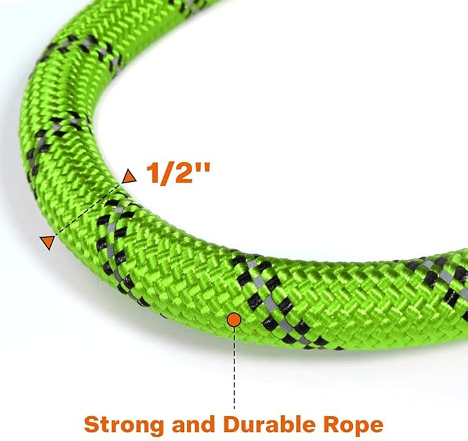 Taglory Rope Dog Leash 4 FT with Comfortable Padded Handle, Highly Reflective Threads Leash for Medium Large Dogs, 1/2 inch, Green Taglory