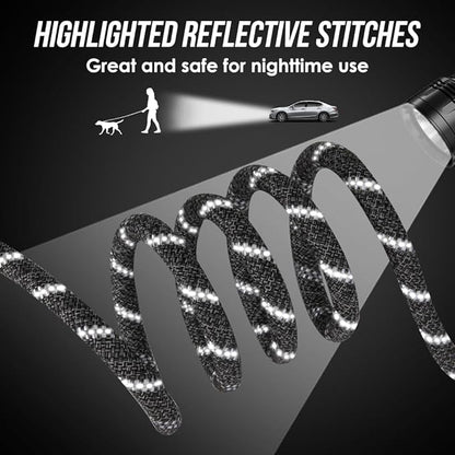 Lukovee Hands Free Dog Leash, 10FT Adjustable Dog Training Leash 1/2 Inch Nylon Heavy Duty Lead No Pull for Large Medium Dogs, Tangle Free Reflective Waist Leash for Dog Walking Running, Black&Gray Lukovee