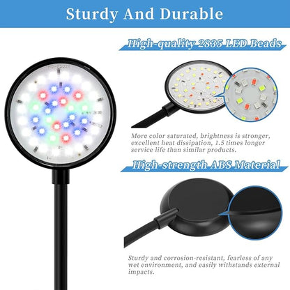 Mini Clip On Aquarium Light 7W Dimmable Small Fish Tank Light USB Moving Lamp with White Red Blue Green LED for 1 to 3 Gallon Tanks DaToo