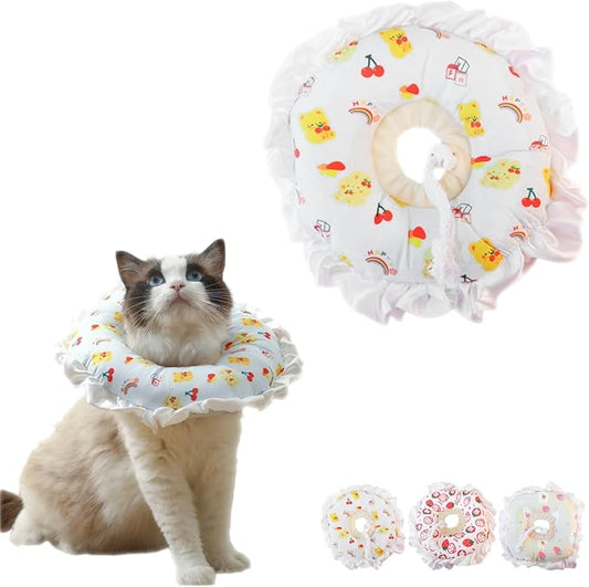 Cute Cat Recovery Collar Soft Adjustable Cats Cone Anti-Bite Pet Neck Pillow Easy to Wear Prevent Lick Wound After Surgery Injury (S(6.6-14lb),White) Jatmira