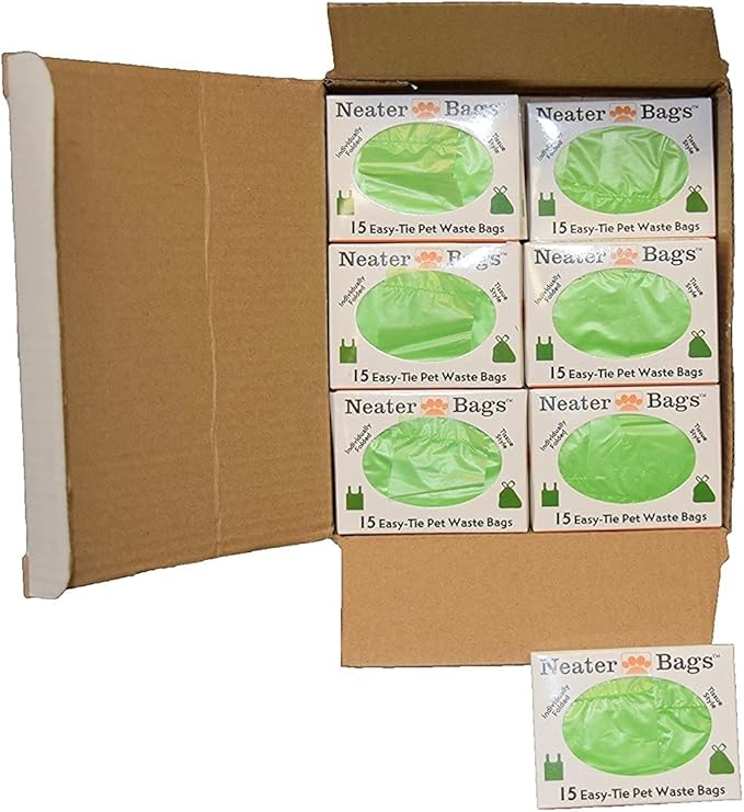 Neater Pets Neater Bags - Dog Waste Poop Bags - Dispense One at a Time Like Tissues - No Rolls to Fuss With - Easy-Tie Handles - Dispenser Attaches to any Leash (210 Bags, Blue Bone & Paw Print) - PAWPICO