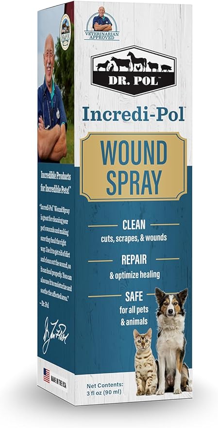 Dr. Pol Incredi-Pol Wound Spray for Dogs, Cats, Horses, and All Animals - Dog Wound Care to Clean Cuts, Scrapes, Hot Spots, and More - Repair Skin and Promote Healing - 3 Fluid Ounces DrPol