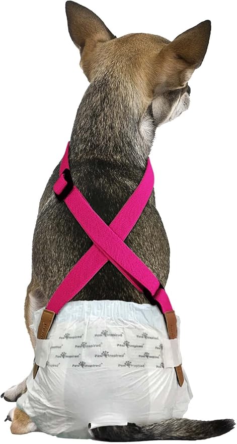 Paw Inspired Dog Diaper Suspenders with Velcro Fasteners | Stretchy Adjustable Suspenders for Female and Male Disposable and Washable Diapers | Fits Small, Medium and Large Size Pets (XS/S, Pink) - PAWPICO