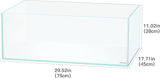 LANEDN 75S 22.1 Gal Shallow Tank, Shallow Fish Tank, Rimless Low Iron Tank, Bookshelf Aquarium W29.5×D17.7×H11 in(75x45x28cm); 8mm Thickness Aquascape Fish Tank, Black Leveling Mat Included Landen