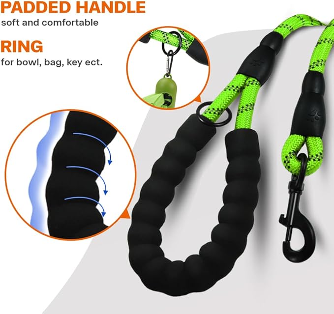 Taglory Rope Dog Leash 4 FT with Comfortable Padded Handle, Highly Reflective Threads Leash for Small Dogs, 3/8 inch, Green Taglory