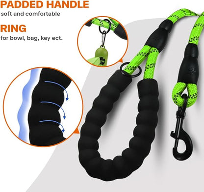 Taglory Rope Dog Leash 6 FT with Comfortable Padded Handle, Highly Reflective Threads Leash for Medium Large Dogs, 1/2 inch, Green Taglory