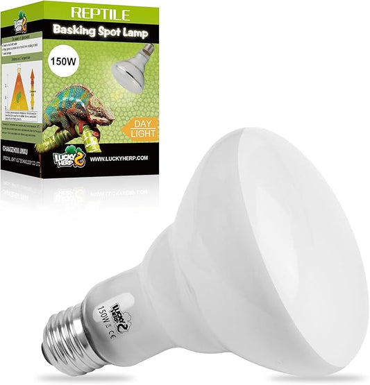 LUCKY HERP Heat Lamp Bulbs - 150W Reptile Heat Lamp 1 Pack, Daylight Basking Heat Lamp Bulbs for Reptile, UVA Heat Light Bulb for Reptiles, Amphibians, Bearded Dragons, Lizards, Turtles, Chickens LUCKYHERP