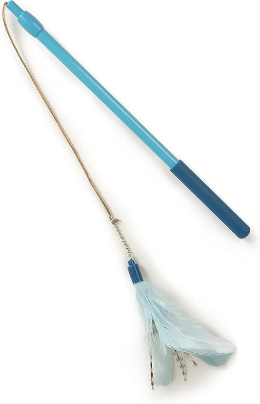 SmartyKat Frisky Flyer Feather Wand Cat Toy, Extendable Up to 24" - Blue, One Size - PAWPICO