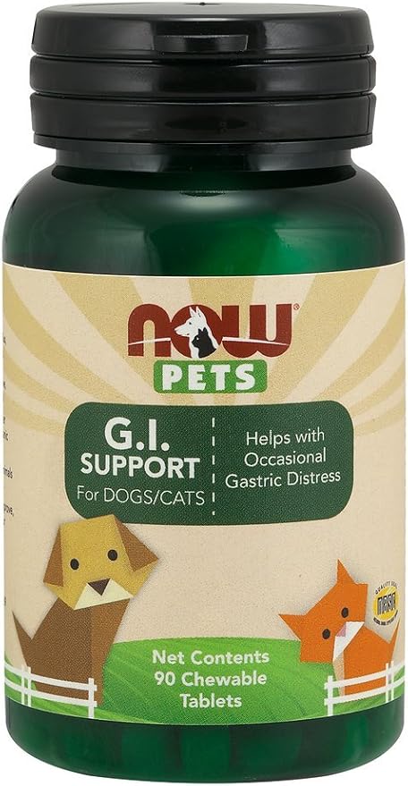 NOW Foods Pet Health, G.I. Support Supplement, Formulated for Cats & Dogs, NASC Certified, 90 Chewable Tablets NOW