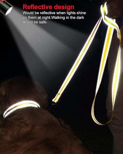 Joytale Double-Sided Reflective Dog Leash, 6 FT/5 FT/4 FT, Padded Handle Nylon Heavy Duty Leashes for Medium & Large Dogs Walking, Yellow, 5FT Joytale