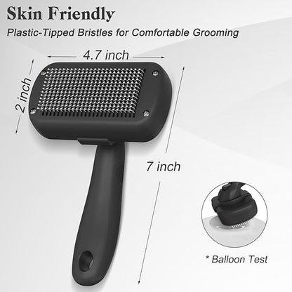 Swihauk Self Cleaning Slicker Brush for Dogs & Cats - Skin Friendly Deshedding and Grooming Brush for Haired Pets, Pet Supplies Accessory, Black - PAWPICO