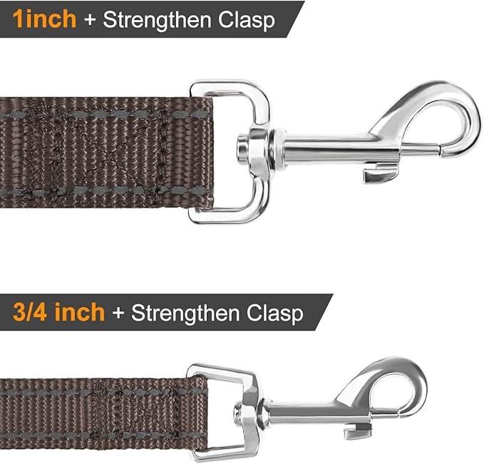 Joytale Double-Sided Reflective Dog Leash, 6 FT/5 FT/4 FT, Padded Handle Nylon Heavy Duty Leashes for Small & Medium Dogs Walking, Brown, 6FT Joytale