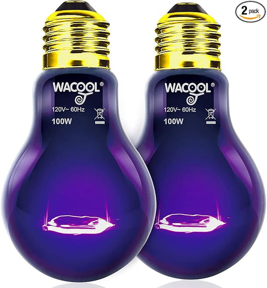 WACOOL 2Pack Reptile Night Heat Lamp, 100W Night Heat Lamp for Reptiles & Amphibians,Simulate Nature Moonlight Purple Night Light for Bearded Dragon Lizard Snake Crab WACOOLTERRA