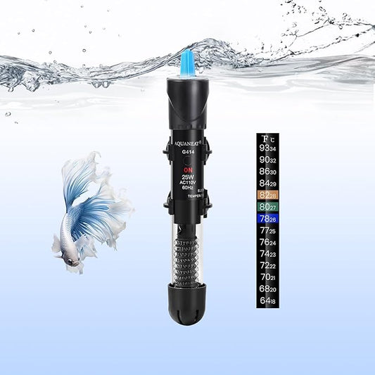 AQUANEAT Aquarium Heater, 25W Fish Tank Heater, Adjustable Submersible Water Thermostat with Thermometer Aquaneat