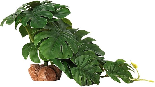 Reptile Plants for Terrarium, Ball Python Tank Decor Accessories fit Bearded Dragon Crested Leopard Gecko Lizard Chameleon Snake Frog Tortoise Hermit Crab - Fake Monstera WOLEDOE