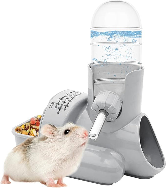 Vannon 3 in 1 Hamster Water Bottle No Drip Small Animal Water Bottle Automatic Bottle Dispenser with Food Container Base Hut and Hideout Base 4oz/120ml, BPA Free Vannon