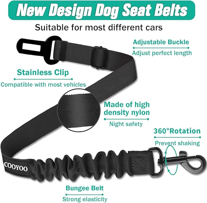 COOYOO Dog Seat Belt,3 Piece Set Retractable Dog Car Harness Adjustable Dog Seat Belt for Vehicle Nylon Pet Safety Seat Belts Heavy Duty & Elastic - PAWPICO