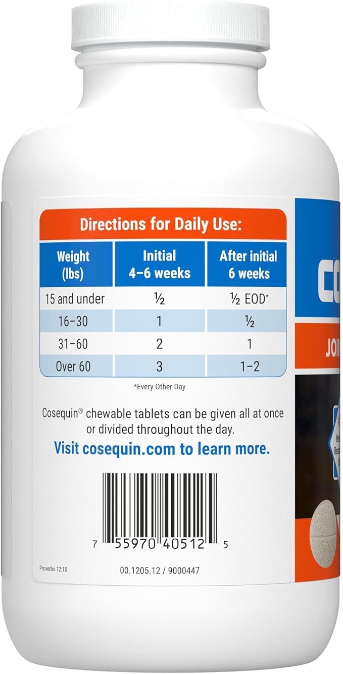 Nutramax Laboratories Cosequin Maximum Strength Joint Health Supplement for Dogs - With Glucosamine, Chondroitin, and MSM, 250 Chewable Tablets NutramaxLaboratories