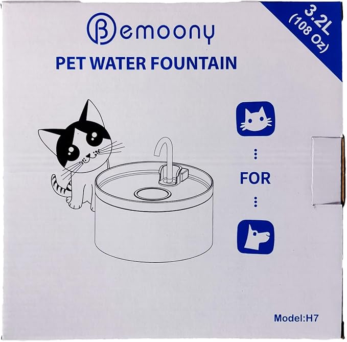 Cat Water Fountain:with 6 Carbon Filters + 3 Sponge Filters - BEMOONY 108oz/3.2L Pet Water Fountain - Water Fountains for Cats Indoor Quiet Water Pump - Faucet Cat Fountain Suitable for Cats and Dogs - PAWPICO