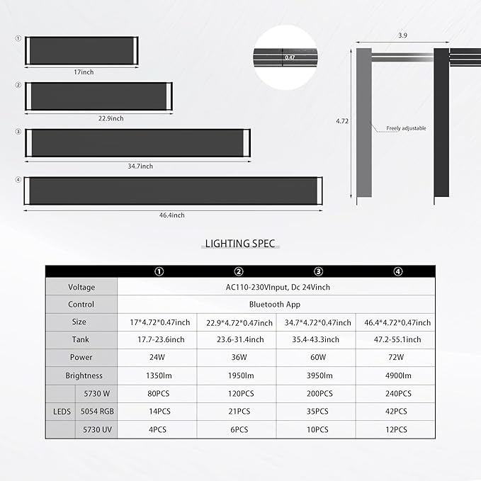 MagTool Full Spectrum Auto Aquarium LED Light with App-Controlled | 18-24 inch Extendable Fish Tank Light for Fresh Water Plants with 3 Adjustable Modes with Timer. Brite 45 for 10-30 Gallon Tank. MagTool