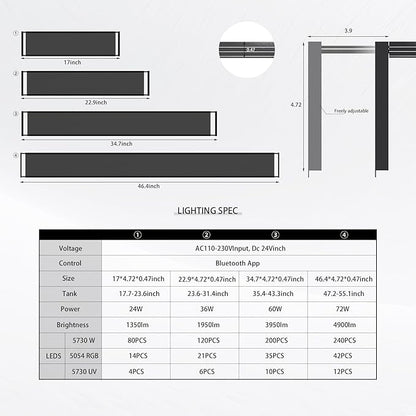 MagTool Full Spectrum Auto Aquarium LED Light with App-Controlled | 18-24 inch Extendable Fish Tank Light for Fresh Water Plants with 3 Adjustable Modes with Timer. Brite 45 for 10-30 Gallon Tank. MagTool