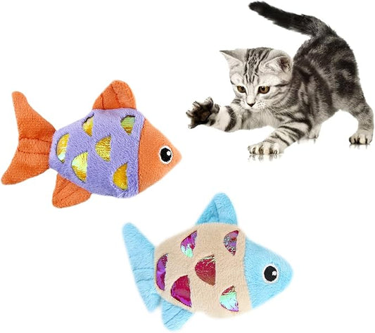 Andiker Cat Catnip Toys, 2pcs Small Cat Fish Toys with Crinkle Shine Ring Paper to Make Sound to Catch Your Cats Eyes and for Your Cats to Chew and Catch Interactive Cat Toys for Indoor Cat (2pc) - PAWPICO