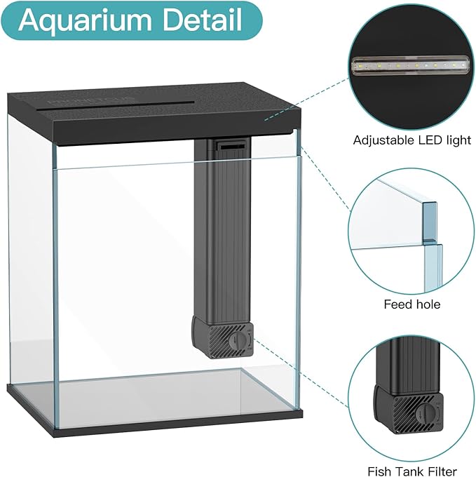 Betta Fish Tank, 2 Gallon Glass Aquarium Starter Kit, Small Fish Tank with Filter and Light.(Black) Pronetcus