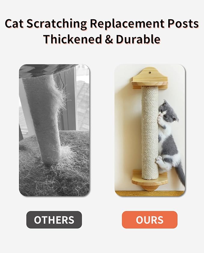 BNOSDM 2 Pcs 15.75”x3.15” M8 Cat Tree Scratching Post Replacement Parts for Indoor Cats Tower Rope Scratch Poles Refill Natural Sisal Part for Refurbishment Hemp White - PAWPICO