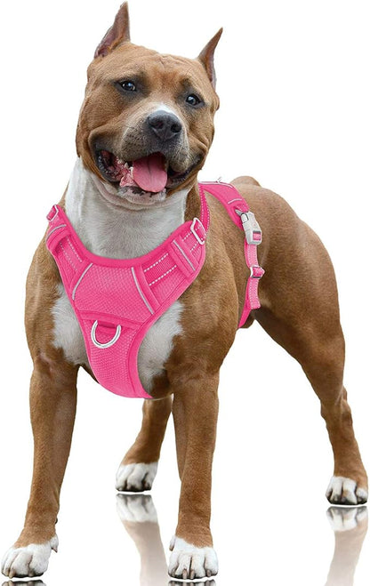 BARKBAY No Pull Dog Harness Large Reflective Dog Harness with Front Clip and Easy Control Handle for Walking Training Running with ID tag Pocket(Pink,L) BARKBAY