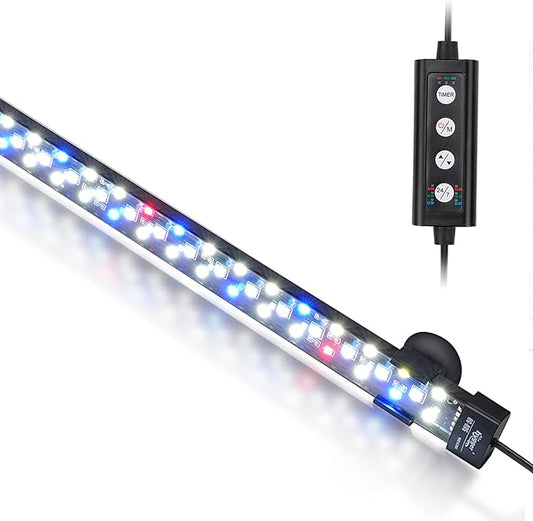 hygger 24/7 Mode Submersible Aquarium LED Light, Full Spectrum Hidden Fish Tank Light with 3 Rows Beads 7 Colors Auto On Off Sunrise-Daylight-Moonlight, Adjustable Timer Brightness 12W hygger