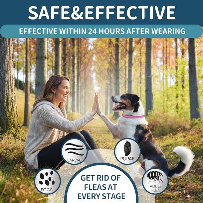 VICSOM 4 Pack Flea Collar for Dogs, Flea and Tick Collar for Dogs, 32 Months Flea and Tick Prevention for Dogs, Dog Flea and Tick Treatment, Water-Resistant & Adjustable Dog Flea Collar - Pink VICSOM