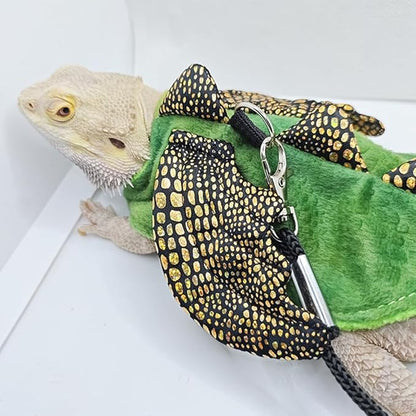 Bearded Dragon Harness Leash Soft Cotton Dinosaur Reptile Lizard Leash for Amphibians Small Pet Animals (Green) HAICHENTEC