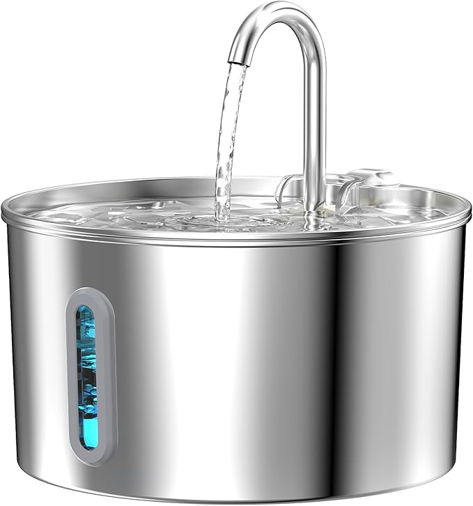 Cat Water Fountain Stainless Steel: Cat Fountain for Drinking - Automatic Pet Water Fountain for Cats Inside - 74oz/2.2L Dog Water Dispenser Cat Drinking Supplies Metal Kitty Spout Animal Waterer Bowl - PAWPICO