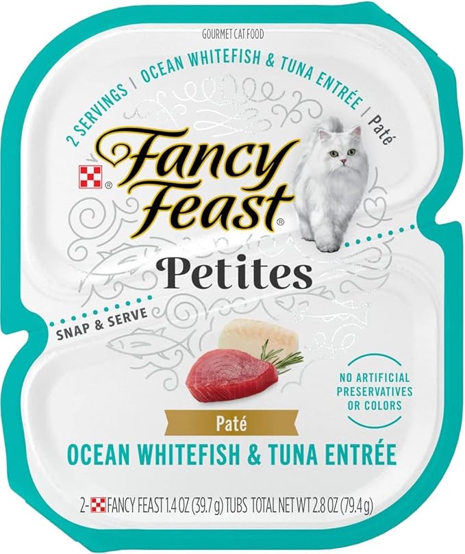 Fancy Feast Gourmet Grain-Free Meals Wet Cat Food Pate and Gravy Petites 10 Twin Pack Trays, 20 Servings (Ocean Whitefish & Tuna Pate) - PAWPICO