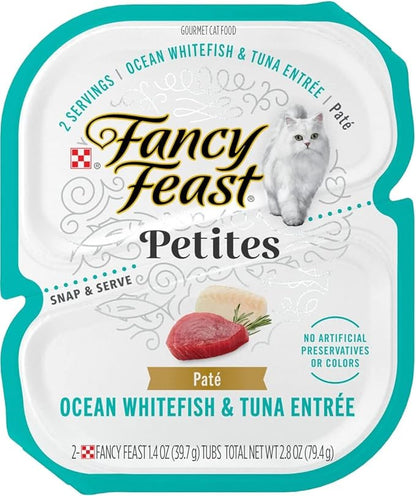 Fancy Feast Gourmet Grain-Free Meals Wet Cat Food Pate and Gravy Petites 10 Twin Pack Trays, 20 Servings (Ocean Whitefish & Tuna Pate) - PAWPICO