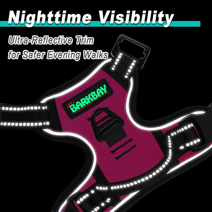 BARKBAY Dog Harness No Pull 3 Buckles for Large Dogs - Adjustable, Reflective, Comfortable, No Choke, Heavy-Duty - Perfect for Outdoor Training, Walking, and Hiking - Strong & Durable - XL & Pink BARKBAY