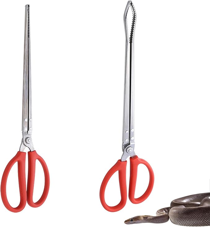 2 PCS Snake Feeding Tongs 15 Inch Extra Long Stainless Steel Reptile Feeding Tongs Including 1 Curved Mouth and 1 Straight Mouth Feeding Tong Tweezers for Ball Python Fish Aquariums Reptiles Snakes QoTang