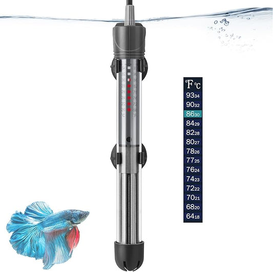 HITOP 25W 50W 100W 200W 300W Adjustable Aquarium Heater, Submersible Fish Tank Heater Thermostat with Suction Cups (100W-grey) HITOP-FocusonAquarium