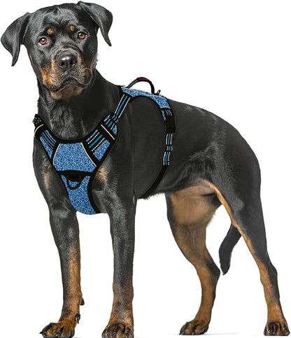 BARKBAY No Pull Dog Harness Large Reflective Dog Harness with Front Clip and Easy Control Handle for Walking Training Running with ID tag Pocket(Blue/Black,XL) BARKBAY