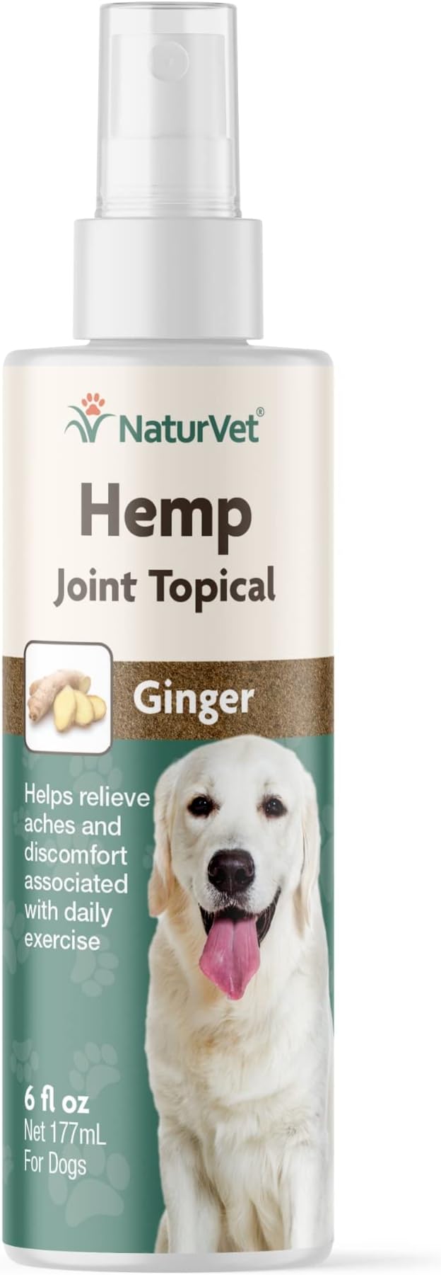 NaturVet Hemp Joint Topical Spray with Ginger for Dogs, 6oz Liquid, Made in The USA NaturVet