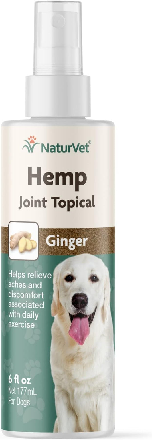 NaturVet Hemp Joint Topical Spray with Ginger for Dogs, 6oz Liquid, Made in The USA NaturVet