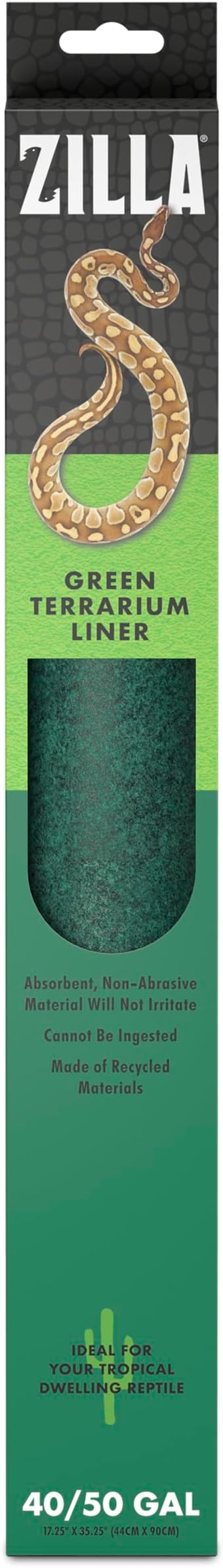 Zilla Reptile Terrarium Bedding Substrate Floor Liner, Green, 40BR/50G, 17.25" x 35.25" Zilla