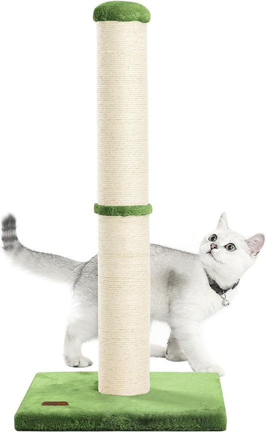 34inch Cat Scratching Post with Natural Sisal Rope 4.3Inch Large Diameter Scratcher Post Tree for Indoor Cats Green - PAWPICO