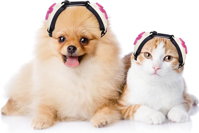 Calming Earmuffs for Cats and Small Dogs - for Anxiety Relief - Noise Canceling for Fireworks, Thunderstorms, Pet Grooming & Force Drying - Dog Ear Muffs Noise Protection (White, Medium) Ninuo